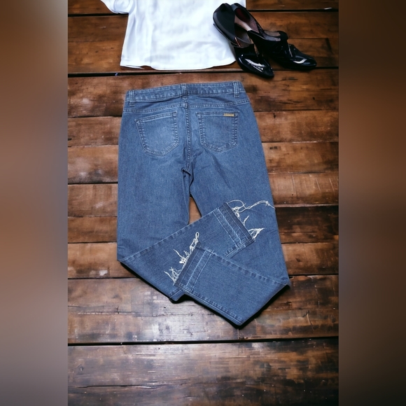 Michael Kors Izzy Skinny Jeans,Blue Whiskered and Frayed,SZ 2 - Picture 4 of 9